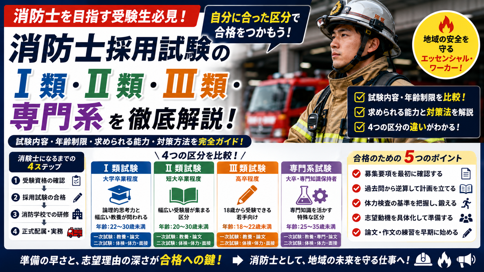 消防士の採用試験Ⅰ類・Ⅱ類・Ⅲ類とは？試験内容・年齢制限・勉強法を